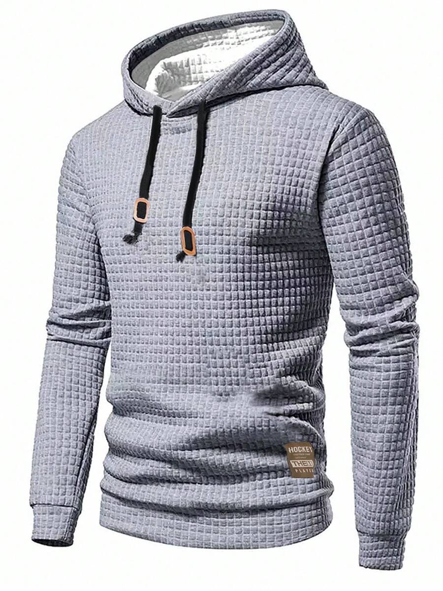 Manfinity Homme Men's Autumn Letter Print Drawstring Hooded Casual Sweatshirt - Light Grey - View 1