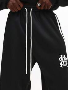 SUMWON 男式连帽衫套装，带侧条纹套头运动裤，休闲家居服，冬季运动服 - 黑色 - 查看 7
