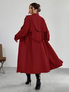 Firerie 优雅设计腰部收紧A字长袖风衣外套，秋冬 - 紅色 - 查看 2