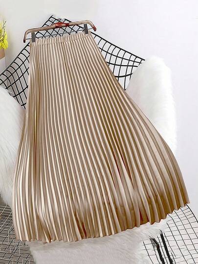 Franclia 大码女式纯色松紧腰休闲百褶中长裙