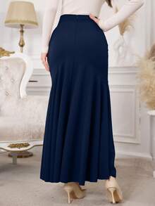 Modelyn Fitted High Waist Mermaid Flare Hem Women Skirt - Navy Blue - View 2