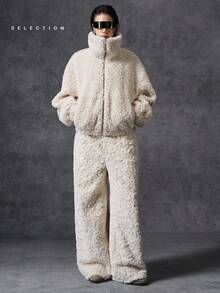 LYSMO Chaqueta de mujer de unicolor y suave, versátil y de moda, para otoño/invierno - Beis - Ver 5