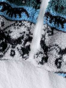 SHEIN Infant/Toddler Boys' Geometric Pattern Fleece Zip-Up High Collar Jacket, Suitable For Daily Wear, Outings, And Travel - Multicolor - View 5