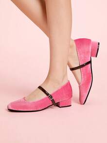 CUCCOO DOLLMOD Low Chunky Heel Mary Jane Retro Cheongsam Style Pumps For Women - Pink - View 1