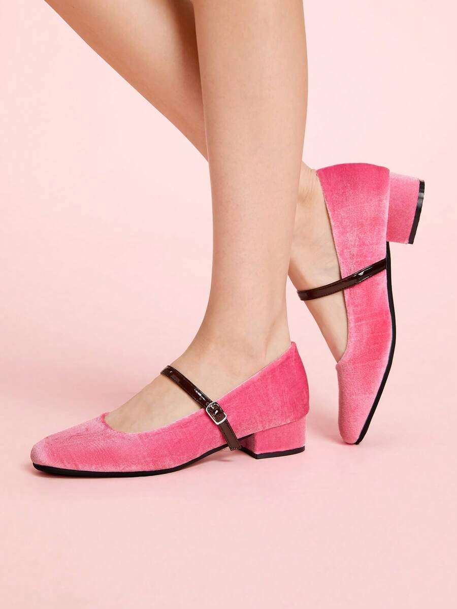 CUCCOO DOLLMOD Low Chunky Heel Mary Jane Retro Cheongsam Style Pumps For Women - Pink - View 1