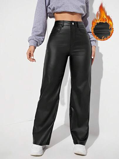 SHEIN MOOSTA Pantaloni drepți pentru femei, culoare solidă, la modă și versatili, toamnă/iarnă