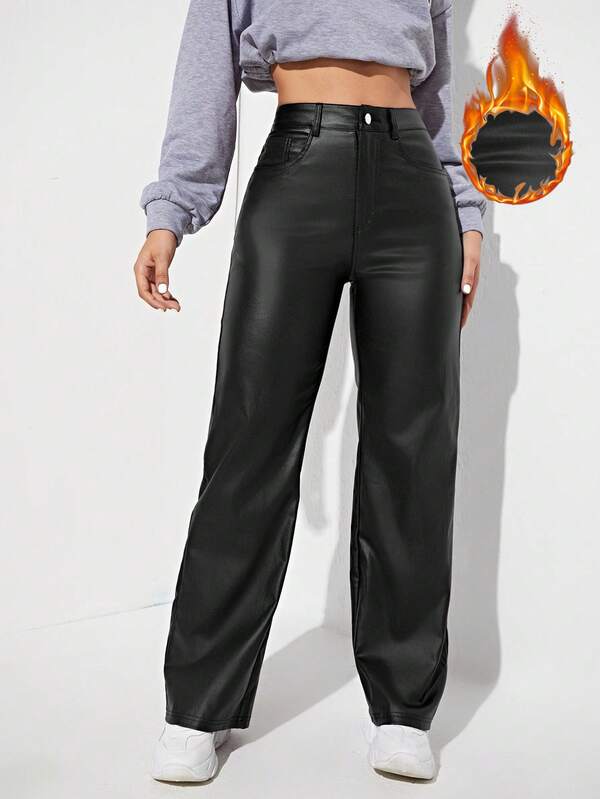 SHEIN MOOSTA Women's Solid Color Straight Leg Pants, Fashionable And Versatile, Autumn/Winter