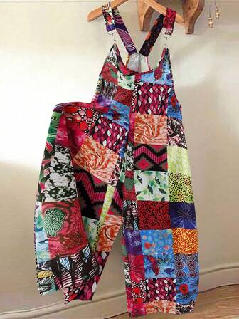 SHEIN Unity 大码女式休闲波西米亚花卉印花连体裤，适合度假