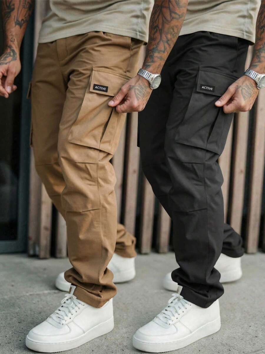 Manfinity Homme 2 件男士长裤套装，多口袋工装裤和休闲直筒裤 - 彩色 - 查看 1