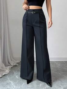 Selianne Quần ống đứng lưng cao màu đỏ tía đơn giản, thoải mái đầu xuân mới, được trang bị thắt lưng cổ điển cùng màu. Phong cách đơn giản, cổ điển và thanh lịch, phù hợp cho cả trang phục thường ngày và công sở. - Xanh đậm - Xem 4