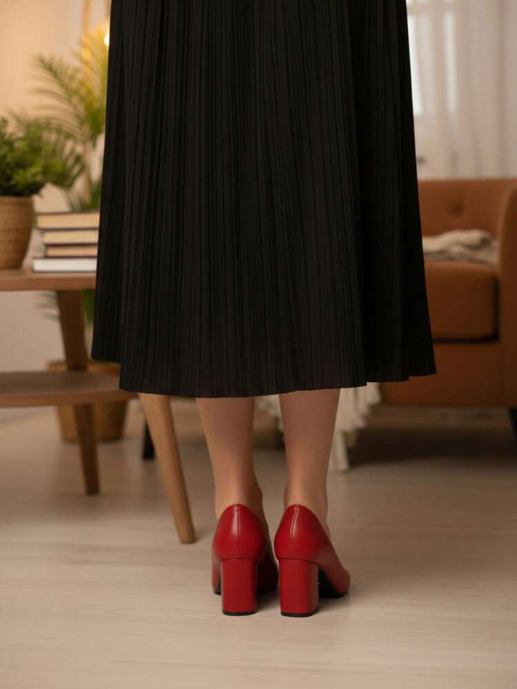 Zapato clásico de tacón ancho en negro, miel, navy, rojo y blanco - Rojo - Añade 5