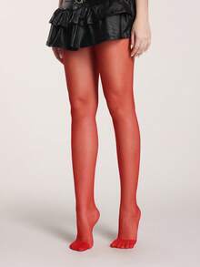 ROMWE Grunge Punk 1 Pair Of Minimalist Red Stockings (The Stockings Need To Be Manually Torn By Yourself) + 1 Pair Of Ripped Black Pantyhose, Y2K Pantyhose Stacking Combination Set, Daily Versatile Semi-Transparent Sexy Elastic Pantyhose - Multicolor - View 4