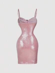 SHEIN MOD Vestido mini de mujer con diseño de círculo hueco con eslabones de perlas falsas de unicolor, vestido de Navidad, vestido rosa brillante, vestido rosa con lentejuelas, vestido rosa con lazo, vestido rosa con lentejuelas, vestido rosa con corsé, vestido para fiesta de Navidad, atuendo de Año Nuevo, vestido de fiesta, vestido de noche elegante, vestido de boda, vestido de lentejuelas, vestido de playa, vestido para salir, vestido ajustado, boda, fiesta de invitados de boda, vestido brillante - Púrpura malva - Ver 2