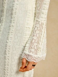 Easelle 复古游牧风露肩收腰喇叭袖浪漫优雅女式连衣裙 - 杏色 - 查看 4