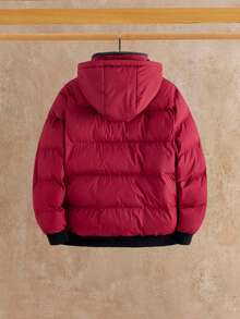 HIMLAND Men's Casual Patchwork Hooded Padded Coat Burgundy Men Outerwear Men Red Jacket Mens Winter Bubble Coat Men Puffer Jacket Men Winter Jacket Men Jacket, For Christmas