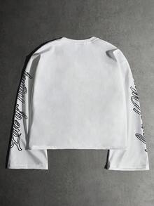 PAVTROS 男士街头风格图案 T 恤，嘻哈人物与深色街头服饰图案，适合音乐节、休闲外出、男朋友/丈夫礼物、周年纪念礼物、喇叭袖长袖 T 恤 - 黑與白 - 查看 5