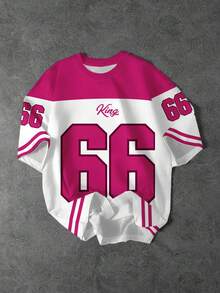 SHEIN EZwear Áo thun nữ tay ngắn cổ tròn in số 66 tối giản, giản dị - Nhiều màu - Xem 5