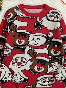 Manfinity VCAY Pull de Noël pour hommes avec motif Père Noël et bonhomme de neige, hiver, glamour du Nouvel An - Multicolore - Voir 3