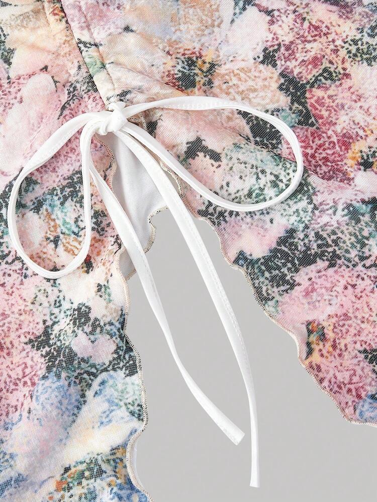 SHEIN MOD 女士时尚花卉打结抹胸上衣，花卉抹胸上衣，无肩带衬衫，印花上衣，适合度假、海滩、新年等场合，优雅派对上衣，女士海滩装，海滩时尚，别致女士上衣，花卉上衣，粉色上衣，美学上衣，节日，乡村，下午茶派对，夏季度假上衣，情人节女士上衣，春季女士上衣 - 彩色 - 查看 5