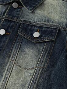 Tween Boys Denim Two Pieces Outfits, Casual Fashion Versatile Collared Long Sleeve Jacket + Elastic Waist Zipper Fly Straight Leg Jeans Denim Suit Designer Jeans For Kids - Dark Wash - View 5