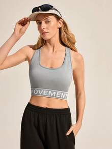 Exploreva Women's Letter Print Everyday Fitness Sports Bra - Grey - View 6