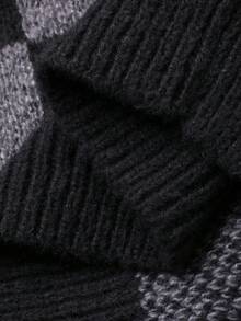 Dazy Kids 少女格纹落肩长袖休闲宽松针织开衫，秋冬 - 灰色 - 查看 8