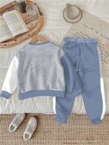 SHEIN 2 件套男婴彩色块字母印花圆领长袖上衣和裤子休闲装 - 彩色 - 查看 4