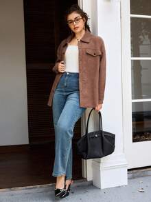 SHEIN Frenchy Plus Size Brown Open Front Cardigan/Winter