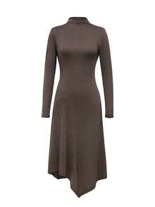 INAWLY Women's Coffee Color Long Sleeve Dress - Coffee - View 3