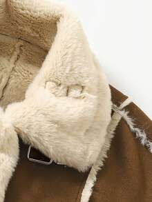 Franclia 女士厚仿麂皮和毛皮衬里夹克，秋冬 - 駝色 - 查看 3