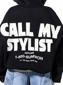 SUMWON WOMEN سترة هوديي مزودة بسحاب وسحاب للسحب ولجيب مركزي للارتداء اليومي في فصل الشتاء - الأسود - مشاهدة 1