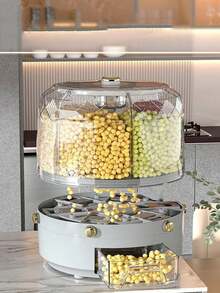 1pc 6-Compartment Rice Storage Container / Airtight Sealed Rotating Rice/Grain Bin For Home Use - Light Grey - View 6