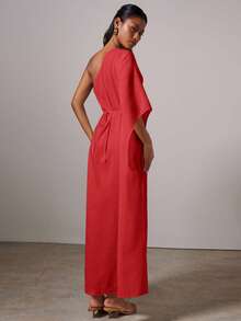 COSMINA 女士优雅金属扣不对称连衣裙 - 紅色 - 查看 2