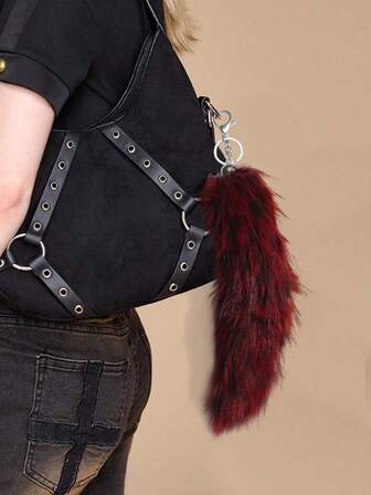 Grunge Punk 1 pieza Llavero/Colgante de cola de zorro de piel sintética marrón degradado estilo retro Y2K de alta calidad y versátil, ideal como accesorio diario para mujeres/niñas o regalo para ocasiones especiales