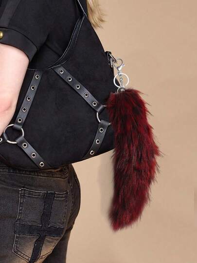 Grunge Punk 1 pezzo Portachiavi/ciondolo a forma di coda di volpe in finta pelliccia marrone sfumata, stile retrò Y2K, di alta qualità e versatile, adatto come accessorio per donna/ragazza per uso quotidiano o come regalo per le vacanze
