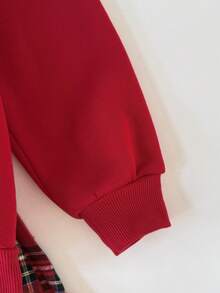 SHEIN 女童服装纯红色圆领刺绣运动衫搭配格子百褶裙女童两件套，红色格子裙套装，圣诞裙套装 - 紅色 - 查看 14