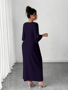 Elenzga 大码 V 领束腰紧身连衣裙 - 紫色 - 查看 2