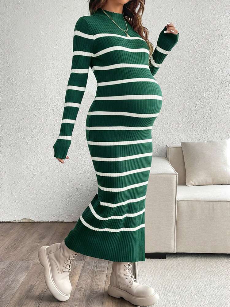 green maternity sweater dress Long Sleeve Sweater Dress for Fall Winter Baby Shower & Photoshoot -  Women'S Pregnancy Maternity Dresses Green XL