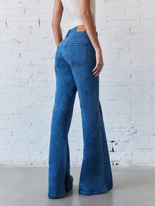 Nöista Aqua Blue Flared Jeans With Front Pocket Design & Subtle Hem Slit,High Rise Summer Casual Occasion Pants For Everyday Wear & Relaxed Spring Styling - Blue - View 2