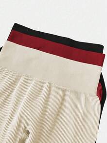 SHEIN 3 paquetes de leggings sin costuras acanalados para niñas preadolescentes - Pantalones de yoga de control de barriga de cintura alta sin transparencia para entrenamiento, atletismo, running, ciclismo, yoga, pickleball, ejercicio y uso casual - Multicolor - Ver 8