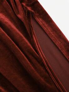 Sweetra 1 chiếc váy dài ôm sát vai bằng nhung trơn màu trơn hở vai cho tiệc tùng năm mới màu đỏ tía dành cho nữ - Màu Hoa hồng đỏ - Xem 5