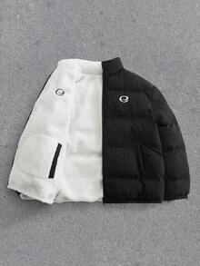 EASEVO Men Plus Size Zip Up Stand Collar Thermal Lined Winter Coats - Black - View 1