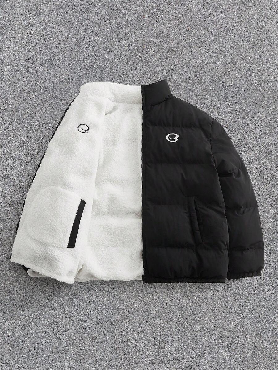 EASEVO Men Plus Size Zip Up Stand Collar Thermal Lined Winter Coats - Black - View 1