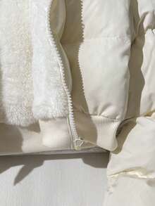 SHEIN 青少年女孩简约舒适时尚超大短款立领棉衣，超级保暖 - 白色 - 查看 5