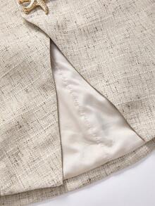 Ellevyn 贝壳金属扣无袖上衣和西装裤套装，优雅时尚，适合通勤和办公室穿着 - 杏色 - 查看 10