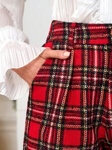 SHEIN Clasi Quần short kẻ caro Giáng sinh thời trang dành cho nữ - Màu Đỏ Sâu - Xem 9