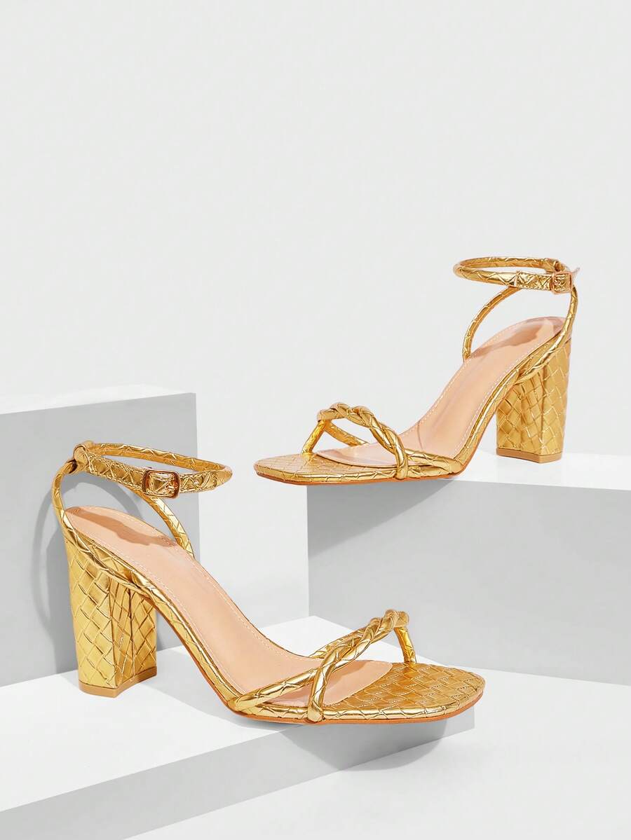 CUCCOO SZL New Summer Thick Heel Buckle Strap Strap High Heels - Gold - View 1