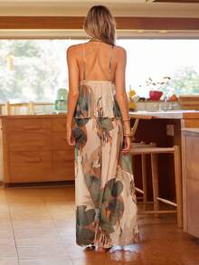 女士無背帶綁帶前部坦克上衣和褲子睡衣套裝 - 彩色 - 查看 2