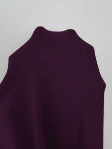 Elenzga Women's Colorblock Asymmetric-Shoulder Pullover Sweater, Elegant Vintage Style Suitable For Vacation And Holidays, Spring/Autumn - Red Violet - View 7