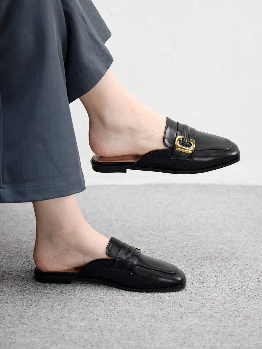 CUCCOO BIZCHIC Women's Red Oil Wax Leather Mary Jane Flat Shoes, Y2K, Punk, Biker, Cool Girl Style, Suitable For Halloween, Christmas, Party - Black - View 1